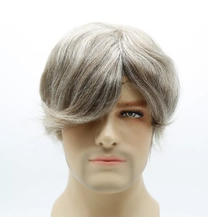 Full French Lace Human Grey Hair Natural Men Toupee